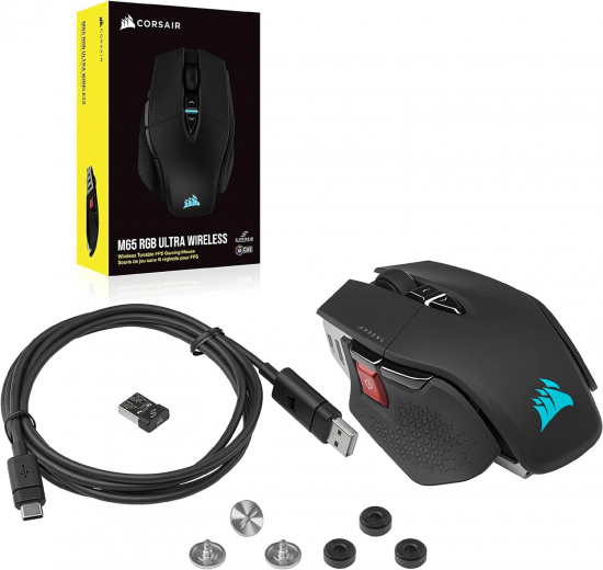 CORSAIR M65 RGB ULTRA WIRELESS Tunable FPS Gaming Mouse - 26.000 DPI - Sub-1ms Wireless - Gewichtssystem - Bis zu 120 Std. Akku - iCUE Kompatibel - PC, Mac, PS5, PS4, Xbox - Schwarz (CH-9319411-EU / CH-9319411-EU2)