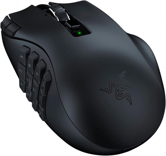 Razer Naga V2 HyperSpeed - Ergonomische Kabellose MMO Gaming Maus (19 Programmierbaren Tasten, Wireless 2,4 GHz, Bluetooth, Bis zu 250 Stunden, Focus Pro 30K Optischer Sensor) Schwarz (RZ01-03600100-R3G1)