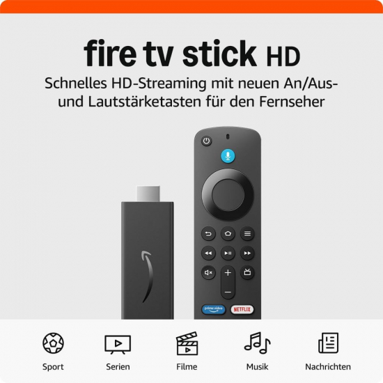 Fire TV Stick HD mit Alexa-Sprachfernbedienung (3. Gen) (mit TV-Steuerungstasten)