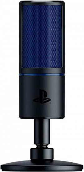 Razer Seiren X für Playstation - USB Kondensator-Mikrofon für Streaming auf der PS4 und PS5 (Kompakt mit Schockdämpfer, Superniere Aufnahmemuster, Stumm-Taste) Schwarz-Blau