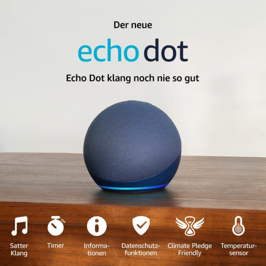 Amazon Echo Dot 5. Generation Smarter Lautsprecher mit Alexa, Tiefseeblau