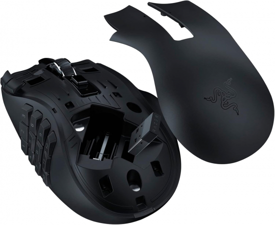 Razer Naga V2 HyperSpeed - Ergonomische Kabellose MMO Gaming Maus (19 Programmierbaren Tasten, Wireless 2,4 GHz, Bluetooth, Bis zu 250 Stunden, Focus Pro 30K Optischer Sensor) Schwarz (RZ01-03600100-R3G1)