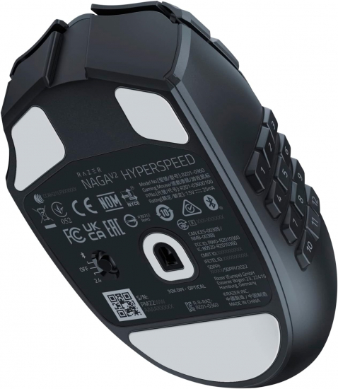 Razer Naga V2 HyperSpeed - Ergonomische Kabellose MMO Gaming Maus (19 Programmierbaren Tasten, Wireless 2,4 GHz, Bluetooth, Bis zu 250 Stunden, Focus Pro 30K Optischer Sensor) Schwarz (RZ01-03600100-R3G1)