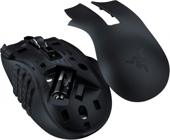Razer Naga V2 HyperSpeed - Ergonomische Kabellose MMO Gaming Maus (19 Programmierbaren Tasten, Wireless 2,4 GHz, Bluetooth, Bis zu 250 Stunden, Focus Pro 30K Optischer Sensor) Schwarz (RZ01-03600100-R3G1)
