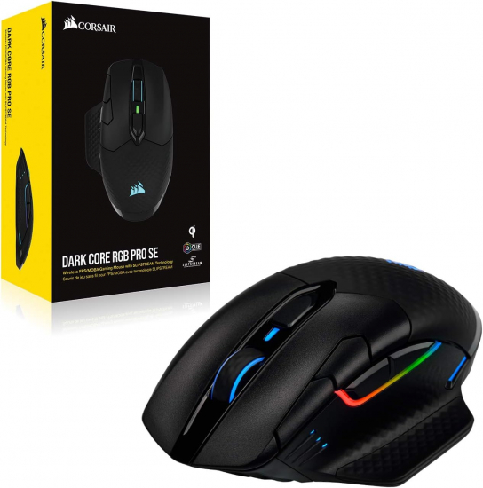 CORSAIR Dark Core RGB Pro SE Wireless FPS/MOBA Gaming Maus Mit Qi Wireless Charging - 18.000 DPI - Sub-1ms - iCUE Kompatibel - PC, Mac, PS5, PS4, Xbox - Schwarz (CH-9315511-EU)