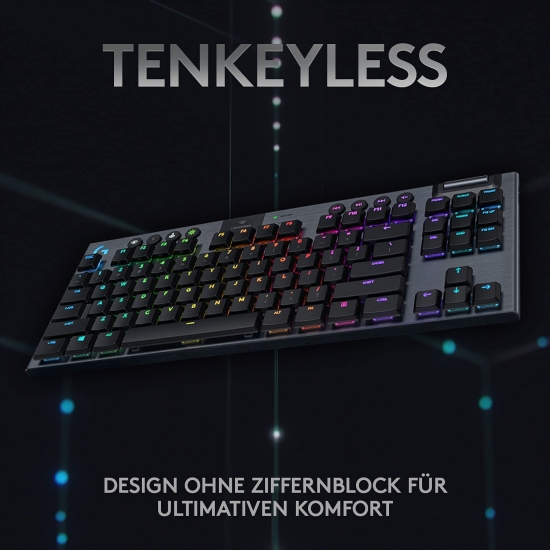 Logitech G915 LIGHTSPEED TKL Tenkeyless kabellose mechanische Gaming-Tastatur, Taktiler GL-Tasten-Switch, 40+ Stunden Akkulaufzeit (920-009496 ) [neu]
