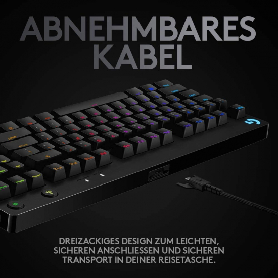 Logitech G PRO TKL mechanische Gaming-Tastatur, GX Blue Clicky Switches, LIGHTSYNC RGB, Design ohne Nummernblock für Esport Gaming, Abnehmbares Mikro-USB-Kabel, Deutsches QWERTZ-Layout - Schwarz (920-009389)