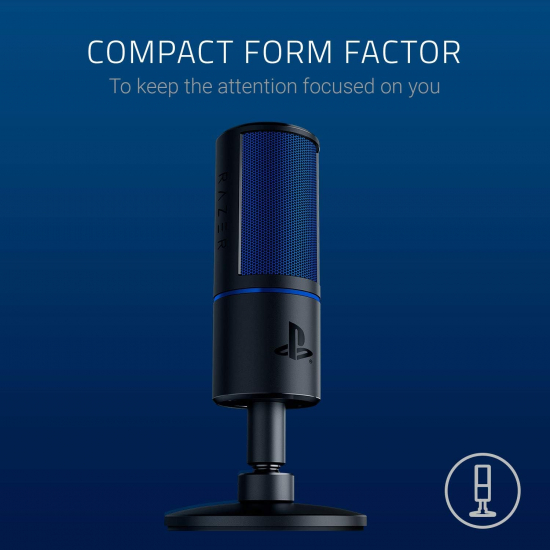 Razer Seiren X für Playstation - USB Kondensator-Mikrofon für Streaming auf der PS4 und PS5 (Kompakt mit Schockdämpfer, Superniere Aufnahmemuster, Stumm-Taste) Schwarz-Blau