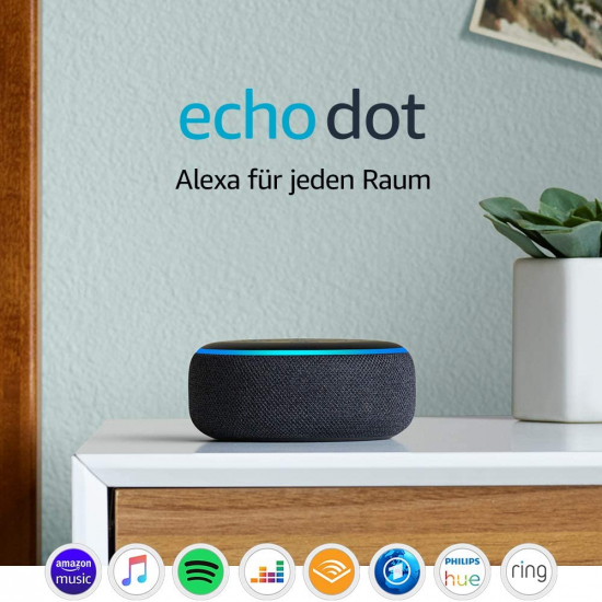 Amazon Echo Dot 3. Generation Intelligenter Lautsprecher mit Alexa, Anthrazit Stoff, schwarz