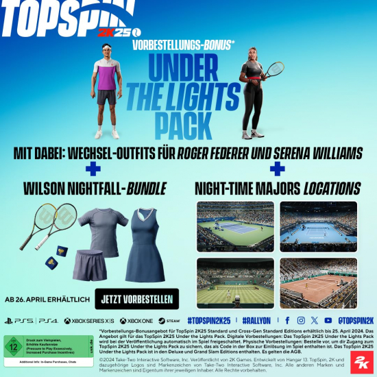 Top Spin 2K25 (deutsch spielbar) (AT PEGI) (PS4) inkl. Under the Lights Pack