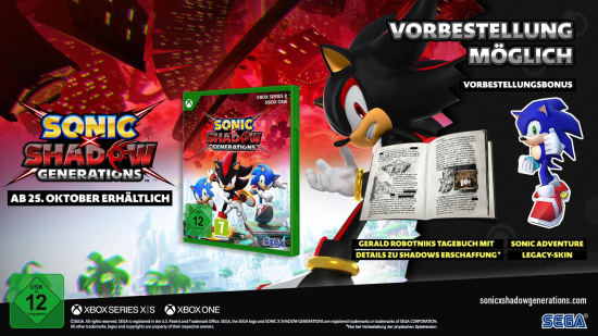 Sonic x Shadow Generations (deutsch spielbar) (AT PEGI) (XBOX ONE / XBOX Series X) inkl. Legacy-Skin / Gerald Robotnik Notizbuch