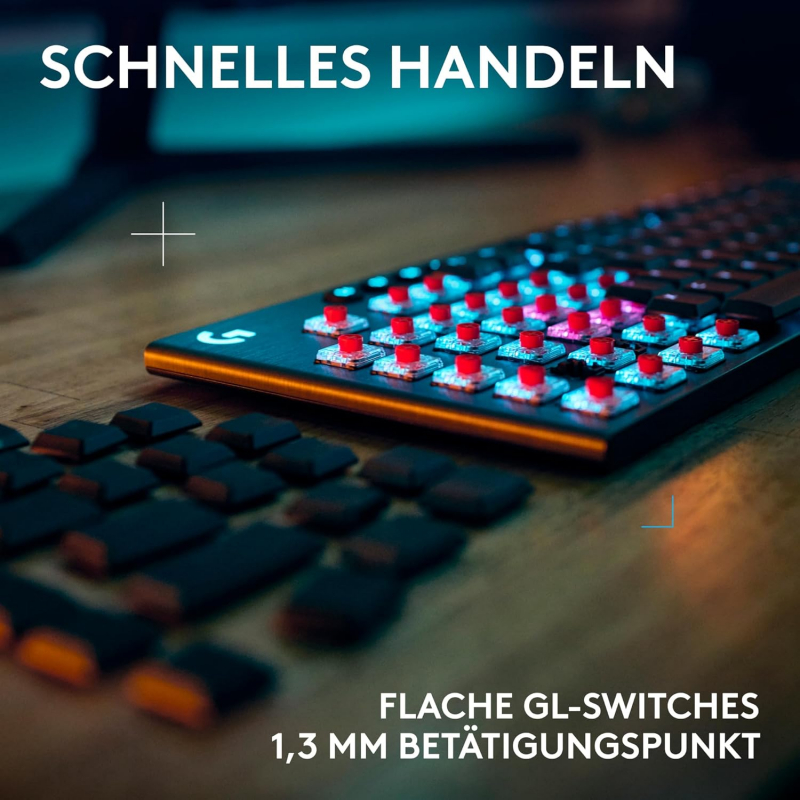 Preview: Logitech G G915 X Lightspeed, flache kabellose, mechanische Gaming-Tastatur, Double-Shot-PBT-Tastenkappen, GL Brown-Tactile für PC/Mac, QWERTZ-Layout - Schwarz (920-012671)
