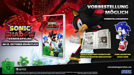 Sonic x Shadow Generations (deutsch spielbar) (AT PEGI) (Nintendo Switch) inkl. Legacy-Skin / Gerald Robotnik Notizbuch