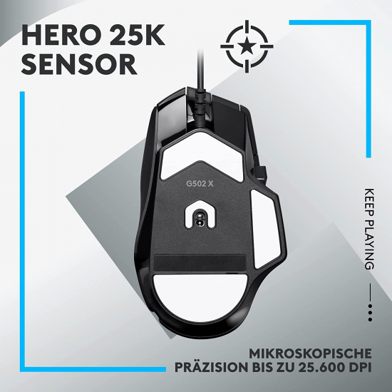 Logitech G502 X Kabelgebundene Gaming-Maus - LIGHTFORCE Hybrid optisch-mechanische Primärschalter, HERO 25K Gaming-Sensor, Kompatibel PC macOS/Windows, schwarz (910-006139)
