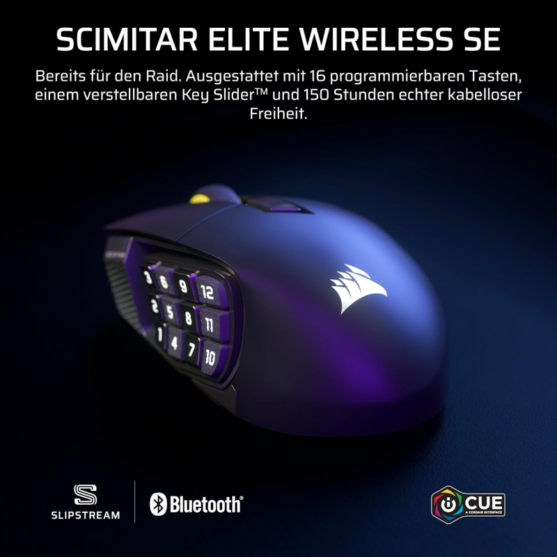 Preview: Corsair Scimitar Elite Wireless SE MMO Gaming Mouse - Gunmetal schwarz | USB/Bluetooth (CH-9314014-WW)