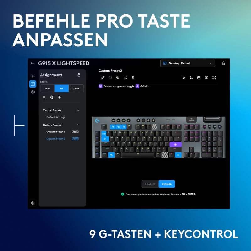 Preview: Logitech G G915 X Lightspeed, flache kabellose, mechanische Gaming-Tastatur, Double-Shot-PBT-Tastenkappen, GL Brown-Tactile für PC/Mac, QWERTZ-Layout - Schwarz (920-012671)