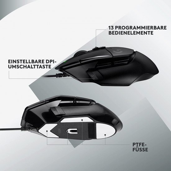 Logitech G502 X Kabelgebundene Gaming-Maus - LIGHTFORCE Hybrid optisch-mechanische Primärschalter, HERO 25K Gaming-Sensor, Kompatibel PC macOS/Windows, schwarz (910-006139)