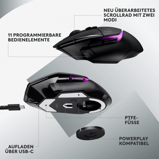 Logitech G502 X PLUS LIGHTSPEED Kabellose RGB-Gaming-Maus - Optische Maus mit LIGHTFORCE Hybridschaltern, LIGHTSYNC RGB, HERO 25K Gaming-Sensor, Kompatibel mit PC - macOS/Windows - Schwarz (910-006162)