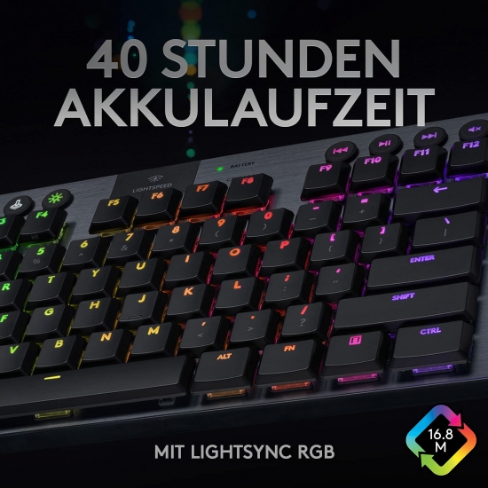 Logitech G915 LIGHTSPEED TKL Tenkeyless kabellose mechanische Gaming-Tastatur, Taktiler GL-Tasten-Switch, 40+ Stunden Akkulaufzeit (920-009496 ) [neu]