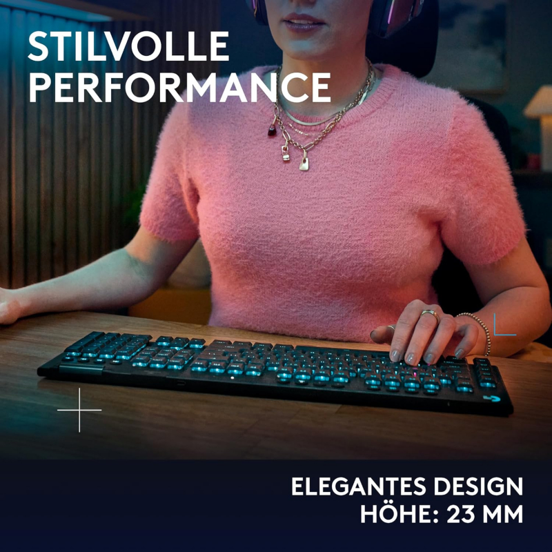 Logitech G G915 X Lightspeed, flache kabellose, mechanische Gaming-Tastatur, Double-Shot-PBT-Tastenkappen, GL Brown-Tactile für PC/Mac, QWERTZ-Layout - Schwarz (920-012671)