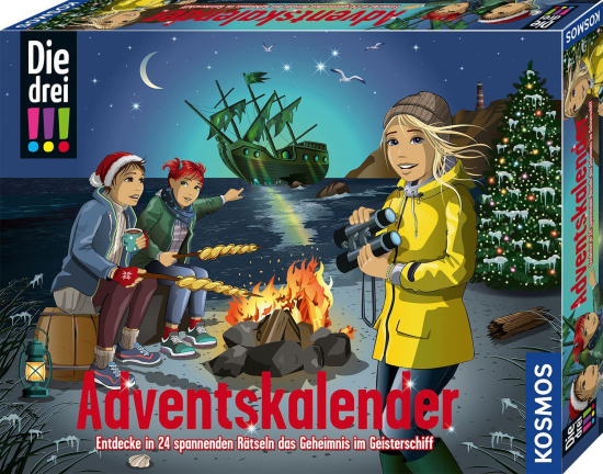 KOSMOS ‎632458 Die drei !!! Adventskalender 2022 Entdecke das Geheimnis im Geister-Schiff, löse spannende Rätsel [neu]
