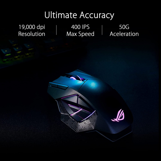 ASUS ROG Spatha X Gaming Maus (kabellos, kabelgebunden, magnetische Ladestation, 12 programmierbare Tasten, 19.000 dpi, Aura Sync, USB) schwarz (90MP0220-BMUA00)