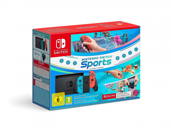 Nintendo Switch Konsole inkl. Sports Set (inkl. Spiel, Beingurt & 3 Monate Online) (10012360)