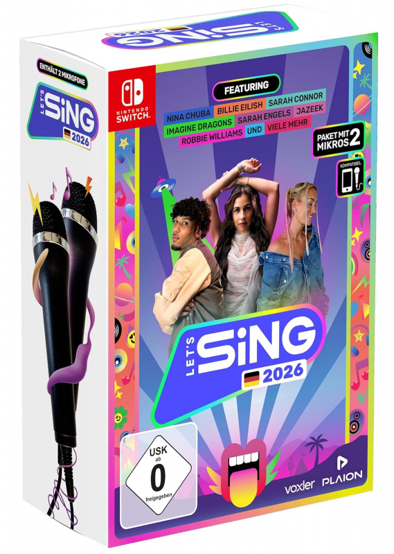 Let's Sing 2026 German Version + 2 Mikrofone (deutsch spielbar) (DE USK) (Nintendo Switch)