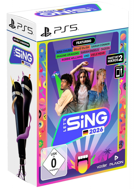 Let's Sing 2026 German Version + 2 Mikrofone (deutsch spielbar) (DE USK) (PS5)