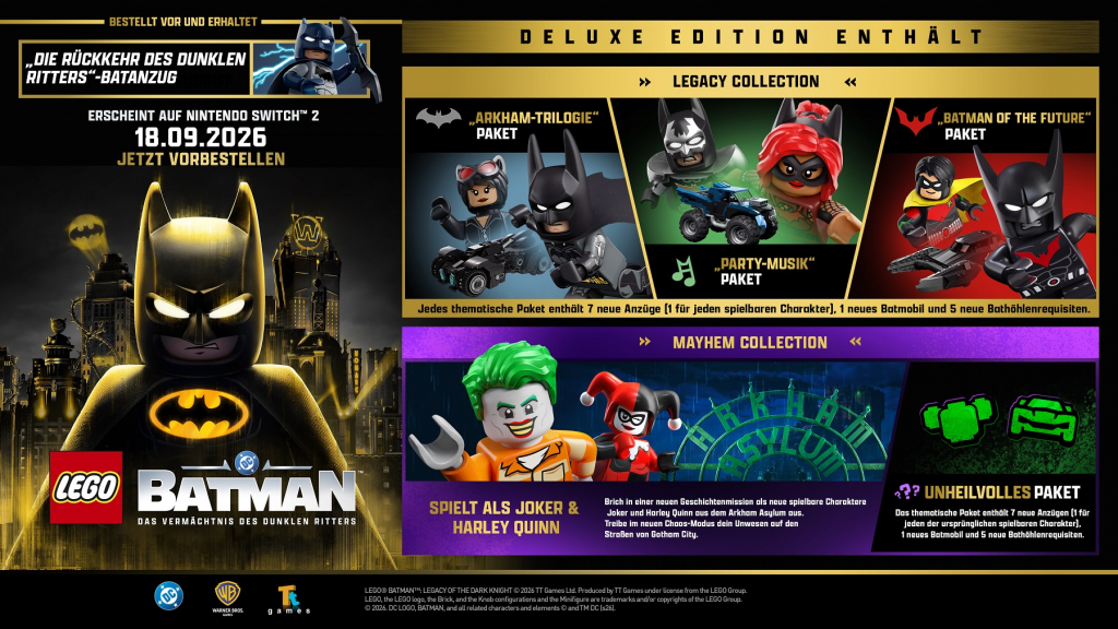 Preview: LEGO Batman Das Vermächtnis des dunklen Ritters Deluxe Edition (deutsch spielbar) (AT PEGI) (Nintendo Switch 2) LEGO-Minifigur / Die Rückkehr des Dunklen Ritters-Batanzug DLC