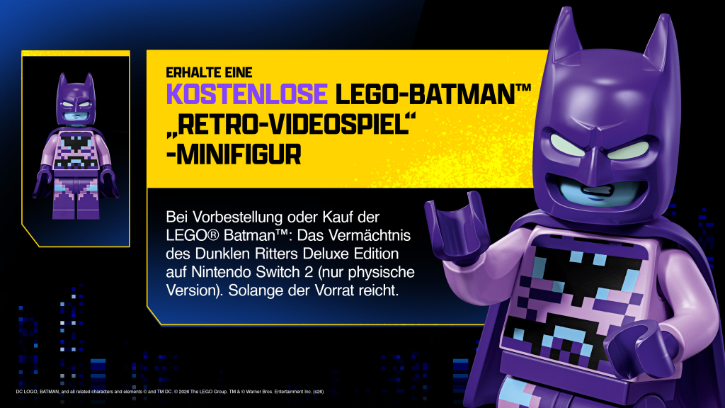 Preview: LEGO Batman Das Vermächtnis des dunklen Ritters Deluxe Edition (deutsch spielbar) (AT PEGI) (Nintendo Switch 2) LEGO-Minifigur / Die Rückkehr des Dunklen Ritters-Batanzug DLC