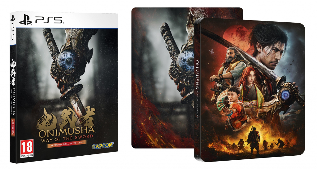 Preview: Onimusha Way of the Sword Premium Deluxe Steelbook Edition [uncut] (deutsch spielbar) (AT PEGI) (PS5) inkl. Talisman Komainu/Weißer Affe & Versiegelter Fluch/Weißer Löwe DLC