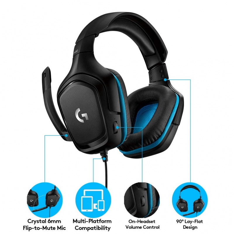 Logitech G432 Gaming-Kopfhörer (mit 7.1 Surround Sound, 50 mm Klangtreiber, DTS Headphone:X 2.0, Mikrofon mit Flip-Stummschalter) (981-000770)