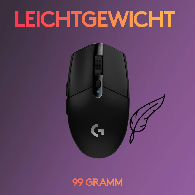 Logitech G305 LIGHTSPEED kabellose Gaming-Maus mit HERO 12K DPI Sensor, Wireless Verbindung, 6 programmierbare Tasten, 250 Stunden Akkulaufzeit, PC/Mac, schwarz (910-005282)