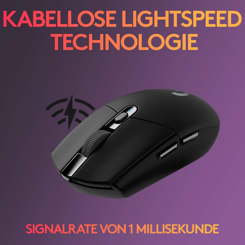 Logitech G305 LIGHTSPEED kabellose Gaming-Maus mit HERO 12K DPI Sensor, Wireless Verbindung, 6 programmierbare Tasten, 250 Stunden Akkulaufzeit, PC/Mac, schwarz (910-005282)