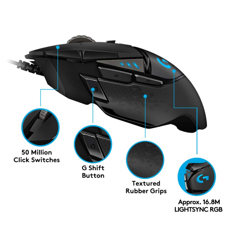 Logitech G502 HERO Gaming-Maus (mit HERO Sensor, RGB, 25.000 DPI, 11 programmierbare Tasten) (USB) (910-005470/910-005471)