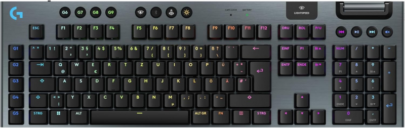 Logitech G G915 X Lightspeed, flache kabellose, mechanische Gaming-Tastatur, Double-Shot-PBT-Tastenkappen, GL Brown-Tactile für PC/Mac, QWERTZ-Layout - Schwarz (920-012671)