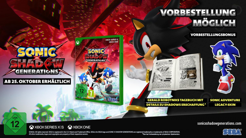 Sonic x Shadow Generations (deutsch spielbar) (AT PEGI) (XBOX ONE / XBOX Series X) inkl. Legacy-Skin / Gerald Robotnik Notizbuch