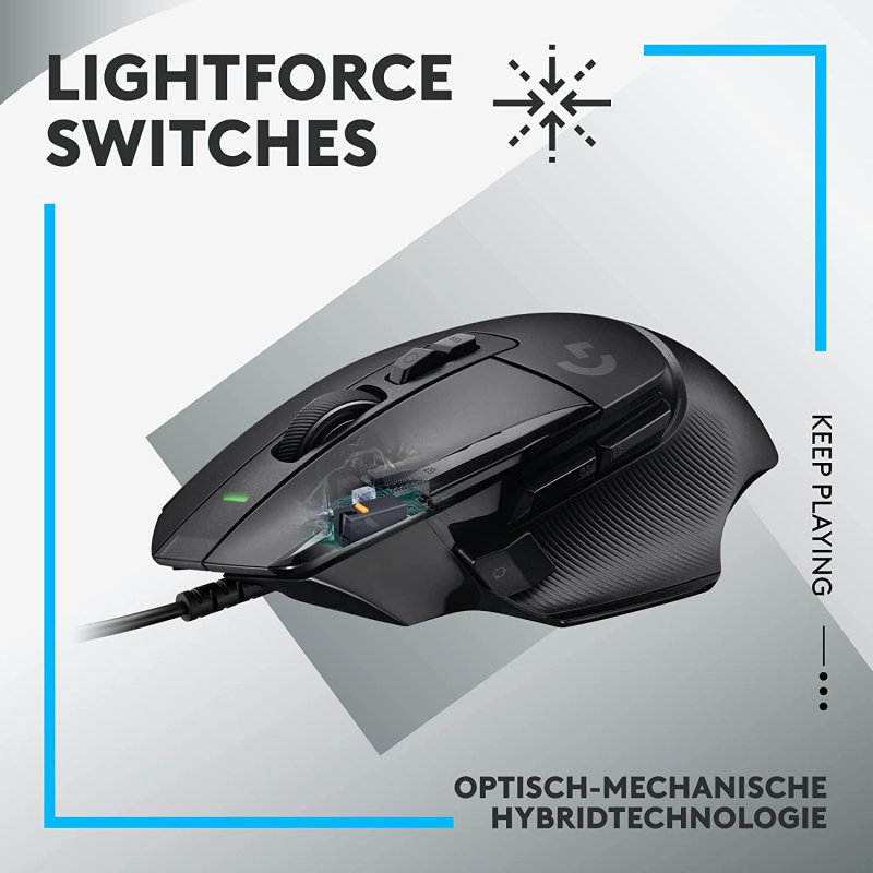 Logitech G502 X Kabelgebundene Gaming-Maus - LIGHTFORCE Hybrid optisch-mechanische Primärschalter, HERO 25K Gaming-Sensor, Kompatibel PC macOS/Windows, schwarz (910-006139)