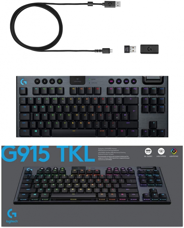 Logitech G915 LIGHTSPEED TKL Tenkeyless kabellose mechanische Gaming-Tastatur, Taktiler GL-Tasten-Switch, 40+ Stunden Akkulaufzeit (920-009496 ) [neu]