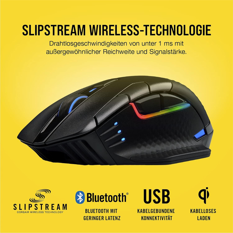 CORSAIR Dark Core RGB Pro SE Wireless FPS/MOBA Gaming Maus Mit Qi Wireless Charging - 18.000 DPI - Sub-1ms - iCUE Kompatibel - PC, Mac, PS5, PS4, Xbox - Schwarz (CH-9315511-EU)