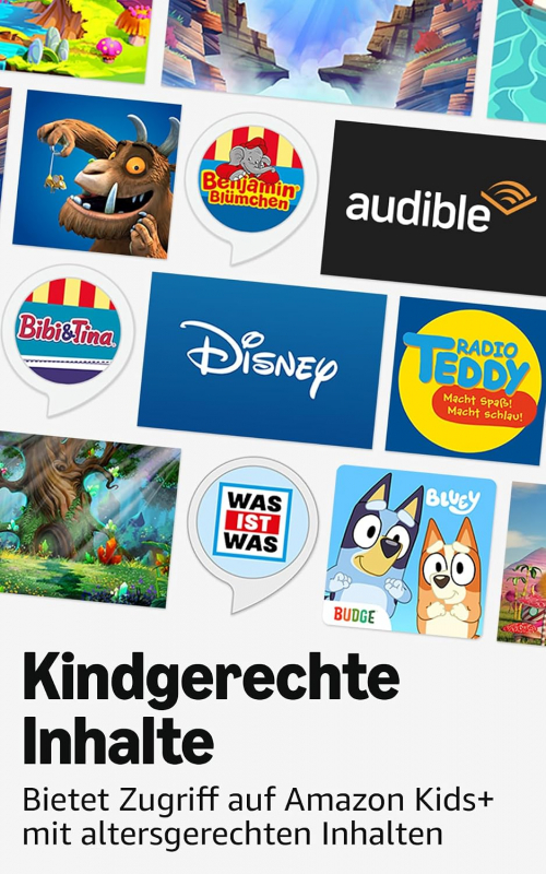 Echo Dot Kids (Neueste Generation) | Smarter WLAN- und Bluetooth-Lautsprecher | 1 Jahr Amazon Kids+ inklusive | Regenbogenwirbel, mit Alexa+ Early Access