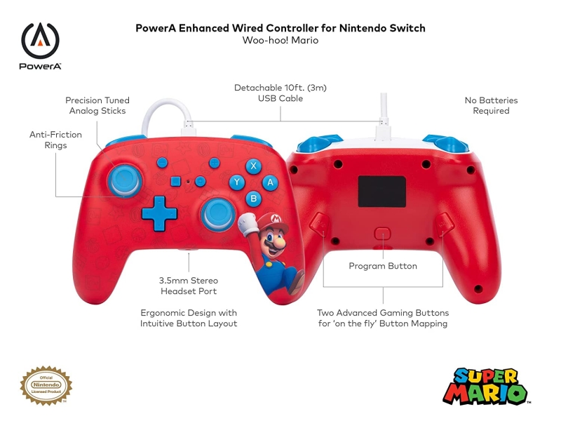 PowerA Verbesserter kabelgebundener Controller für Nintendo Switch - Hurra! Mario [neu]