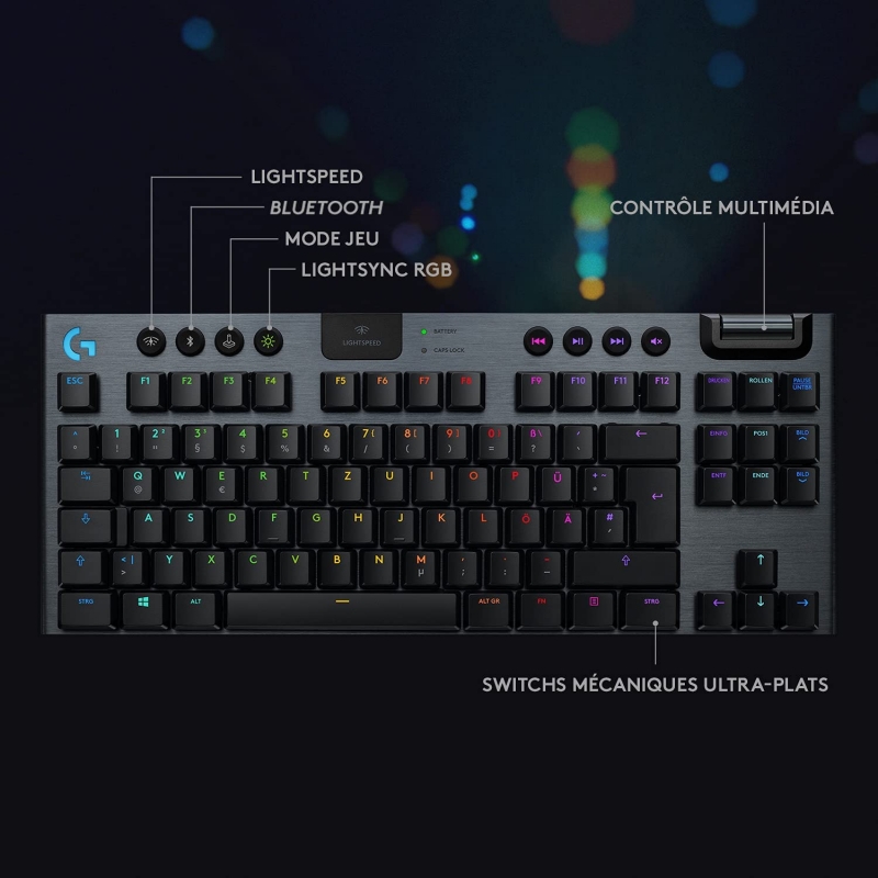 Logitech G915 LIGHTSPEED TKL Tenkeyless kabellose mechanische Gaming-Tastatur, Taktiler GL-Tasten-Switch, 40+ Stunden Akkulaufzeit (920-009496 ) [neu]