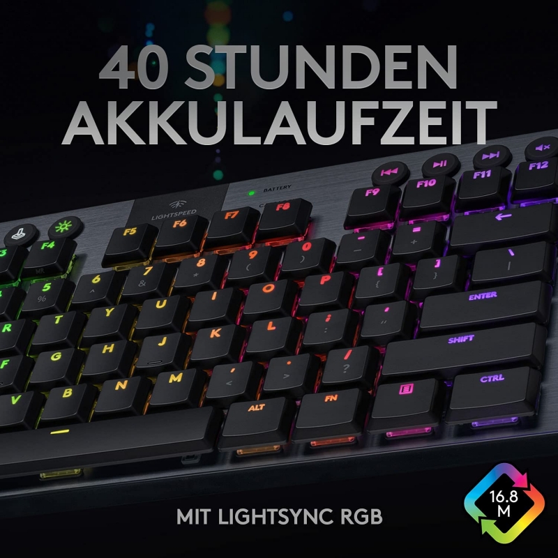 Logitech G915 LIGHTSPEED TKL Tenkeyless kabellose mechanische Gaming-Tastatur, Taktiler GL-Tasten-Switch, 40+ Stunden Akkulaufzeit (920-009496 ) [neu]