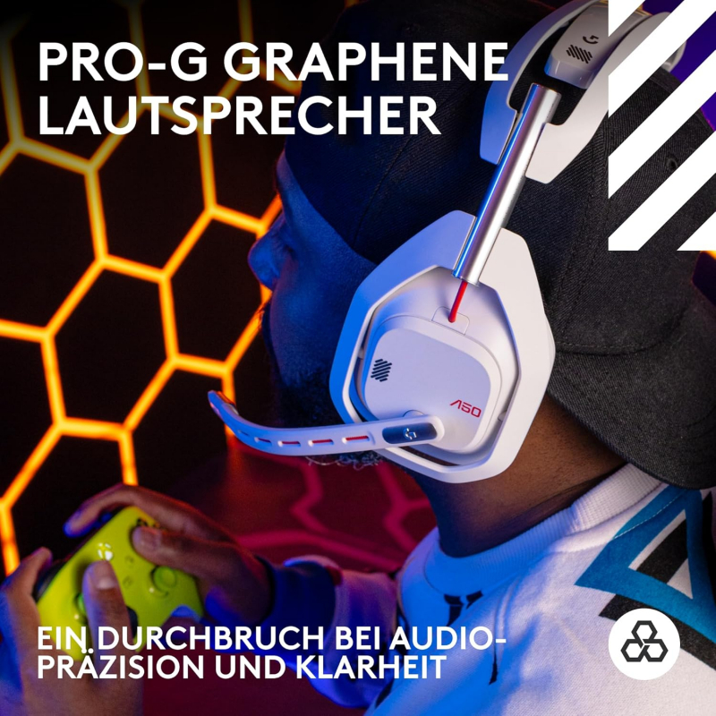 Logitech G Astro A50 LIGHTSPEED kabellose Gaming-Headset + Basisstation (Gen 5), PRO-G GRAPHENE, 3-System-Umschaltung, USB-C für Xbox, PS5, PC/Mac oder Nintendo Switch, Bluetooth - Weiß (939-002230 )