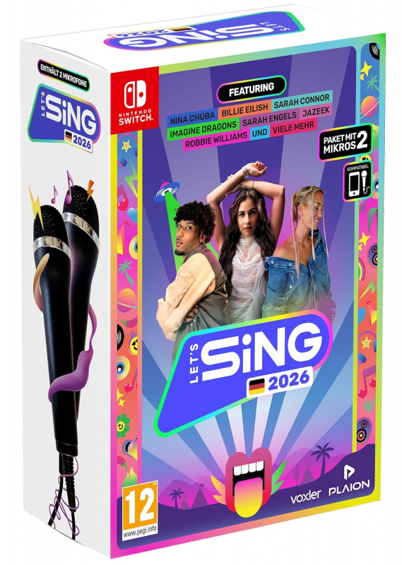 Let's Sing 2026 German Version + 2 Mikrofone (deutsch spielbar) (AT PEGI) (Nintendo Switch 1 & 2)