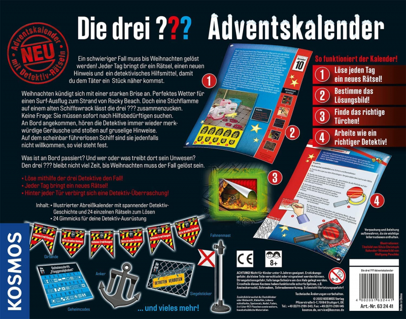 KOSMOS 632441 Die drei ??? Adventskalender 2022 Löse die 24 spannenden Rätsel im gruseligen Schiffswrack [neu]