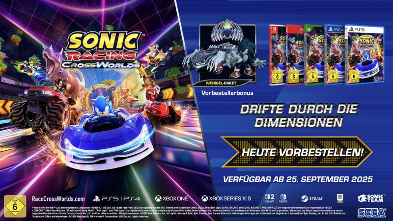 Sonic Racing CrossWorlds (deutsch spielbar) (AT PEGI) (Nintendo Switch) inkl. Werigel-Paket DLC