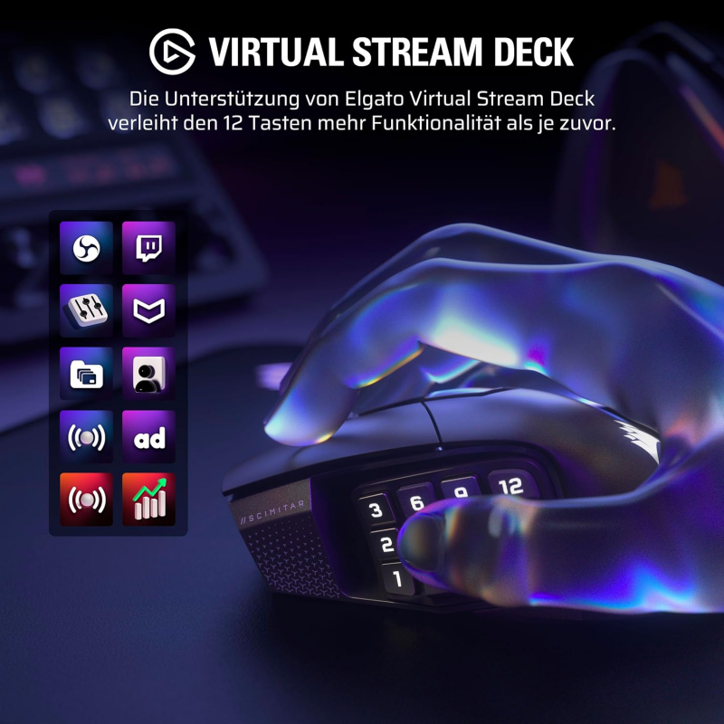 Corsair Scimitar Elite Wireless SE MMO Gaming Mouse - Gunmetal schwarz | USB/Bluetooth (CH-9314014-WW)